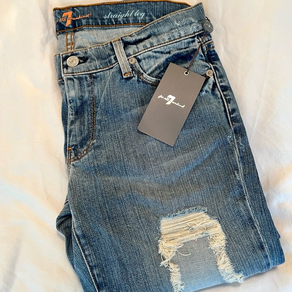 7 For All Mankind Distressed Straight Leg Jeans